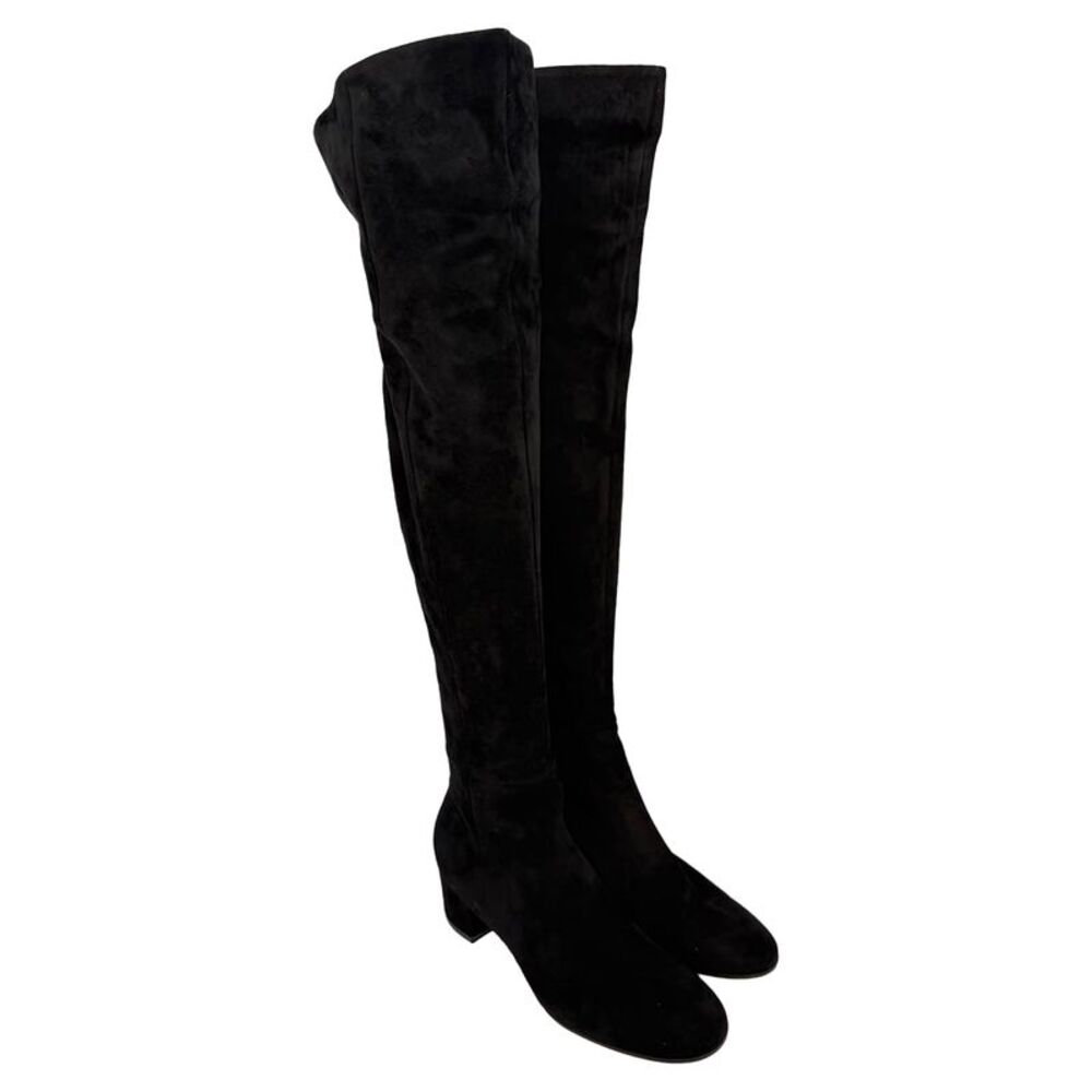 Gianvito Rossi Almond-Toe Knee-High Boots in Black Suede - Picture 6 of 12